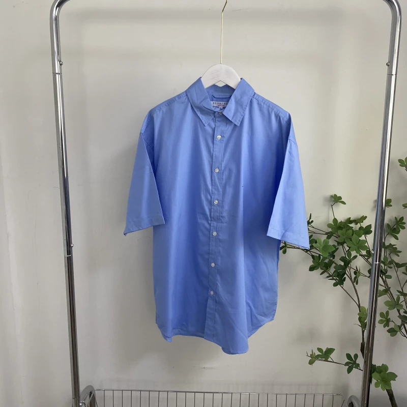 DD3264外贸日单男士短袖衬衫翻领单排宽松棉衬衣