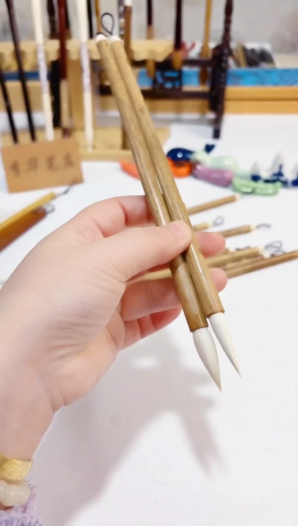 笔杆微瑕 老云妃竹百纯羊毫毛笔2支 偏软型 出锋3.0 口径0.8