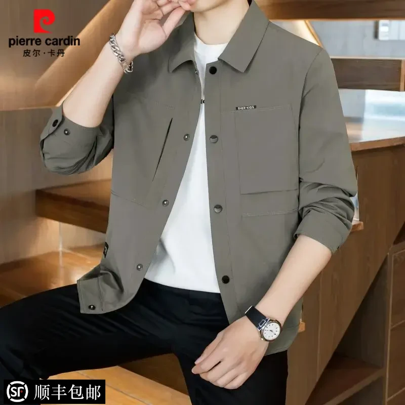 皮尔卡丹新款男士翻领夹克韩版潮流春装衣服春秋季休闲外套上衣