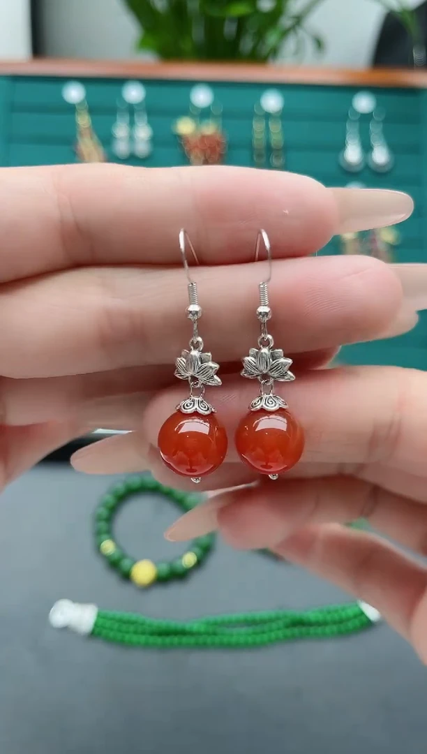 【闪购商品】南红玛瑙耳饰银S925镶嵌302