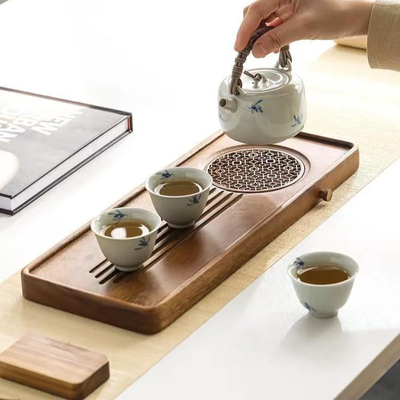 南美胡桃木木质整掏盘排水沥水干泡盘简约家用蓄水托盘长方形