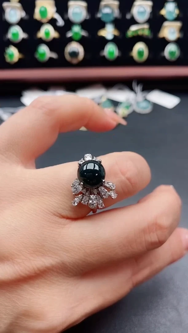 银S925镶嵌戒指翡翠1