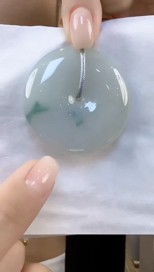 颈饰未镶嵌翡翠天然翡翠A货飘花平安扣吊坠