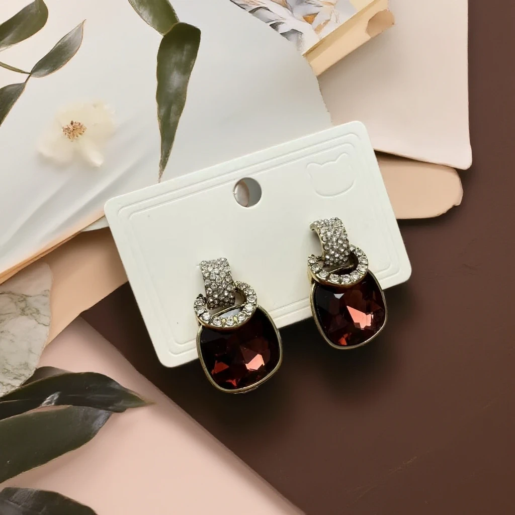 铜合金合成锆石耳饰 几何轻奢法式耳环-5170