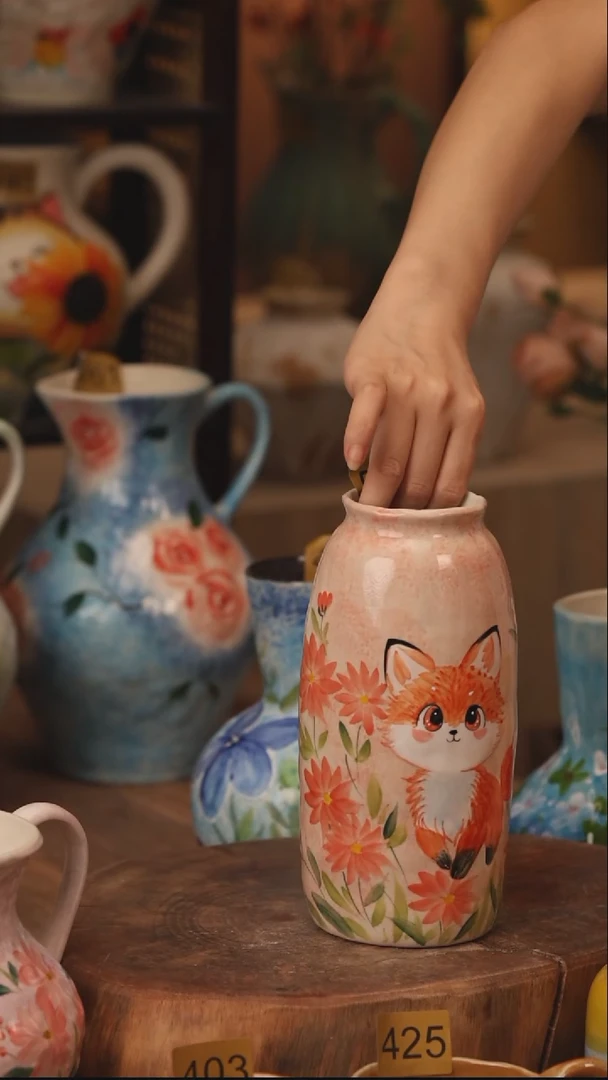 陶瓷539景德镇设计师手作花器摆件侘寂风