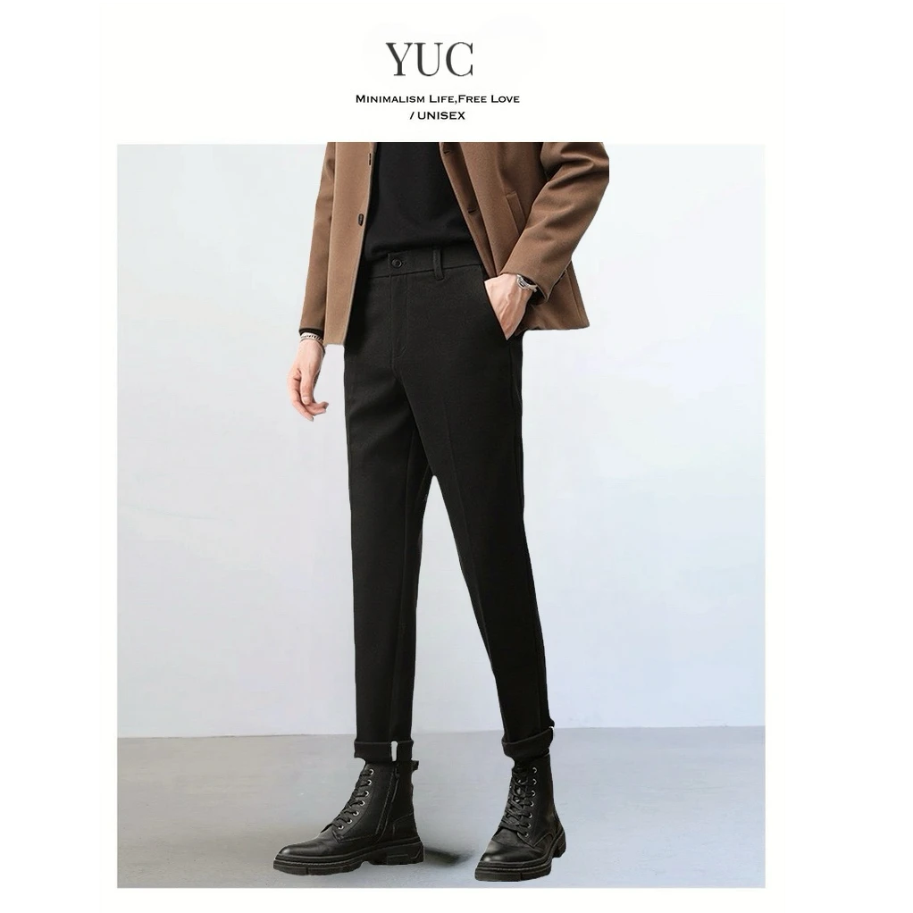 【YUC】加绒轻奢冬季毛呢长裤男士休闲裤男修身男裤男士毛呢裤子
