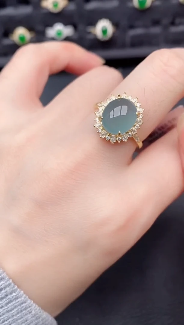 银S925镶嵌戒指翡翠天然a货翡翠61