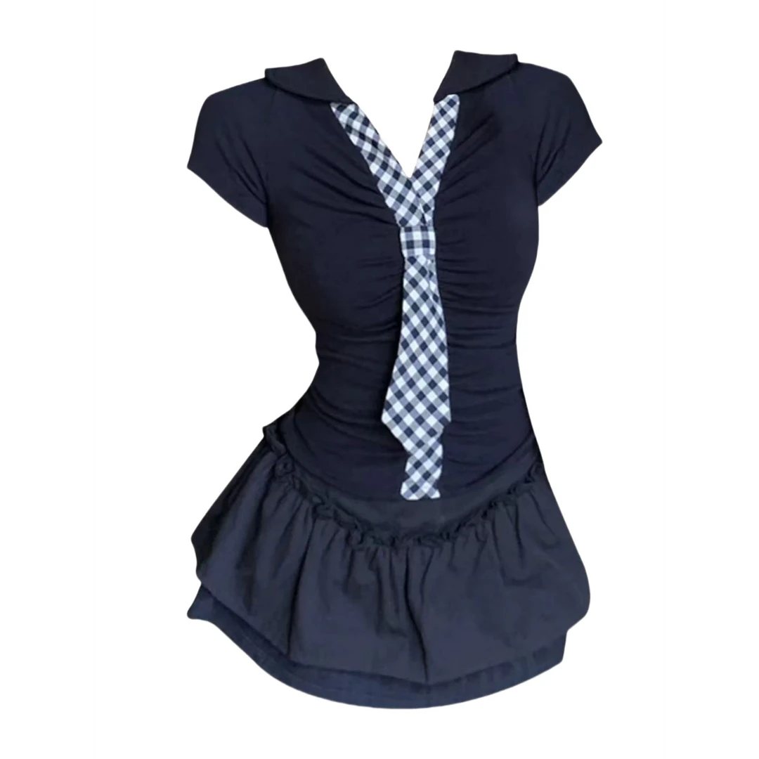 午餐肉家掐腰显瘦polo领短袖上衣