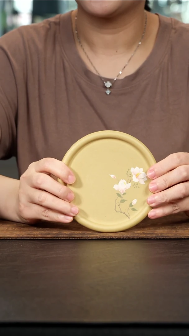 茶壶紫砂段泥圆墩壶承（玉兰花）