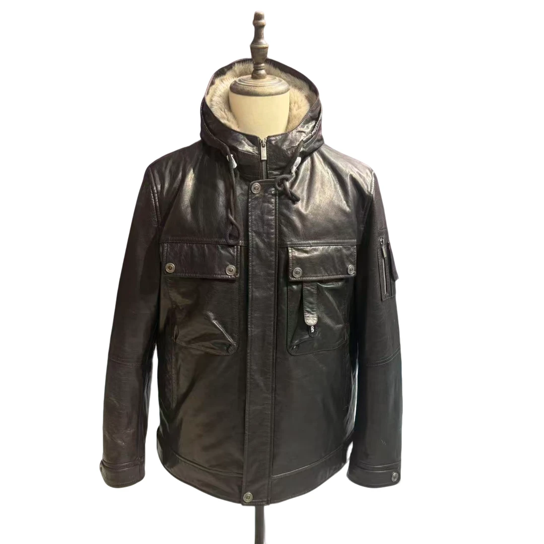 【JF.NZ】2025 8313牦牛皮连帽工装貂内里保暖皮衣外套真皮男装