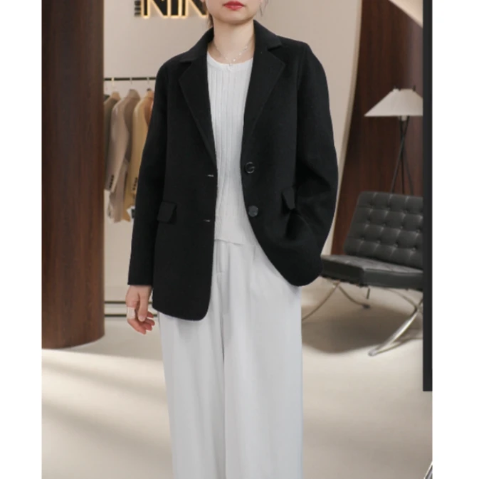 春季新款小个子显瘦气质短款宽松百搭时尚羊毛双面呢大衣