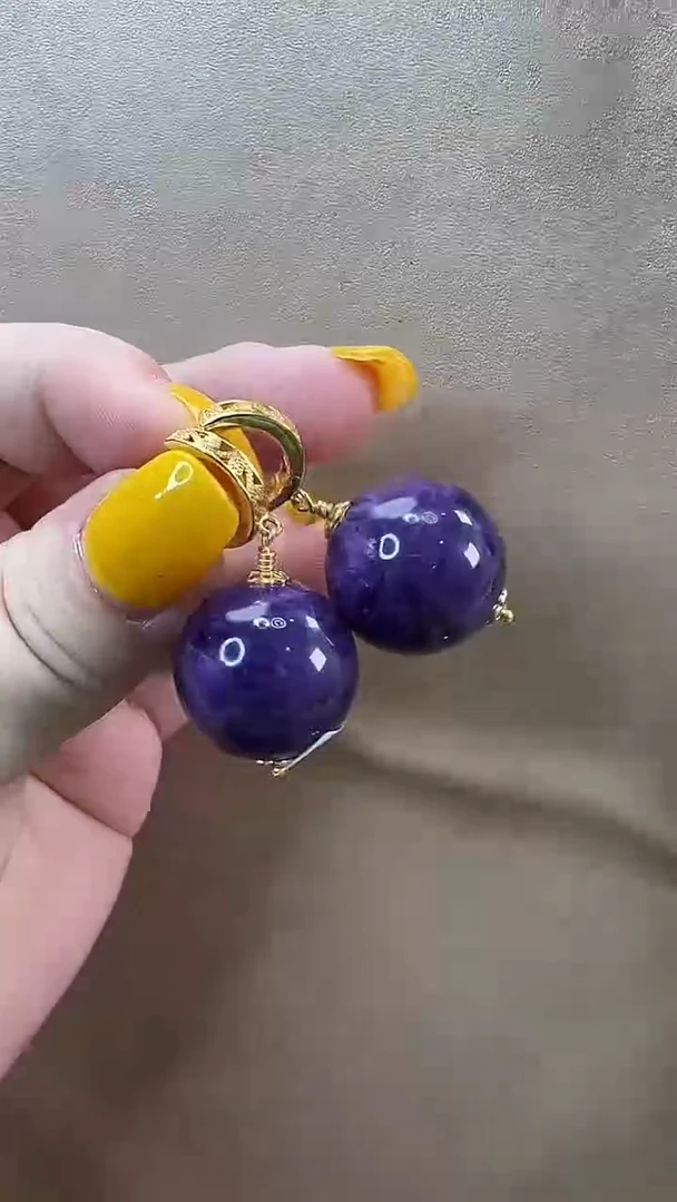 查罗石(紫龙晶)未镶嵌耳钉耳环