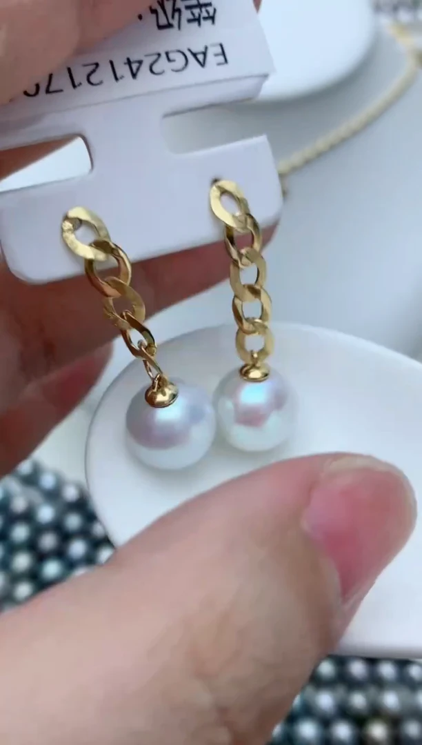 银S925镶嵌淡水珍珠耳饰e59