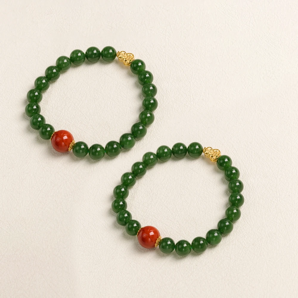 【叭哒不惑】多样性发一18k金8mm巴西碧玉+四川凉山南红手串 16手围