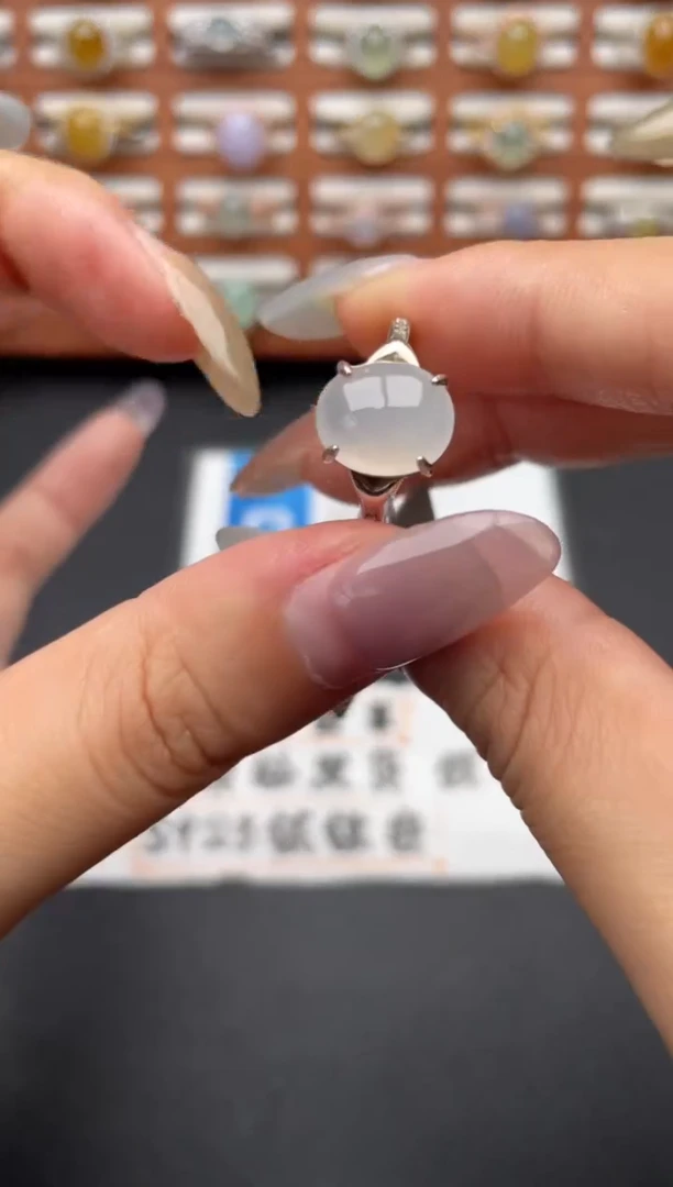 翡翠戒指银S925镶嵌一物一证一礼盒