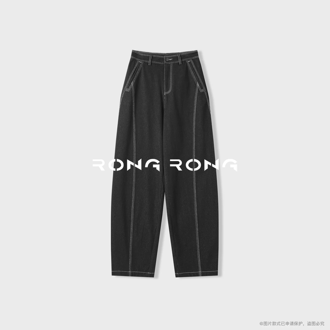 溶溶【直腿王牌】RONRGONG 撞色压线修腿休闲直筒牛仔裤C-A208532