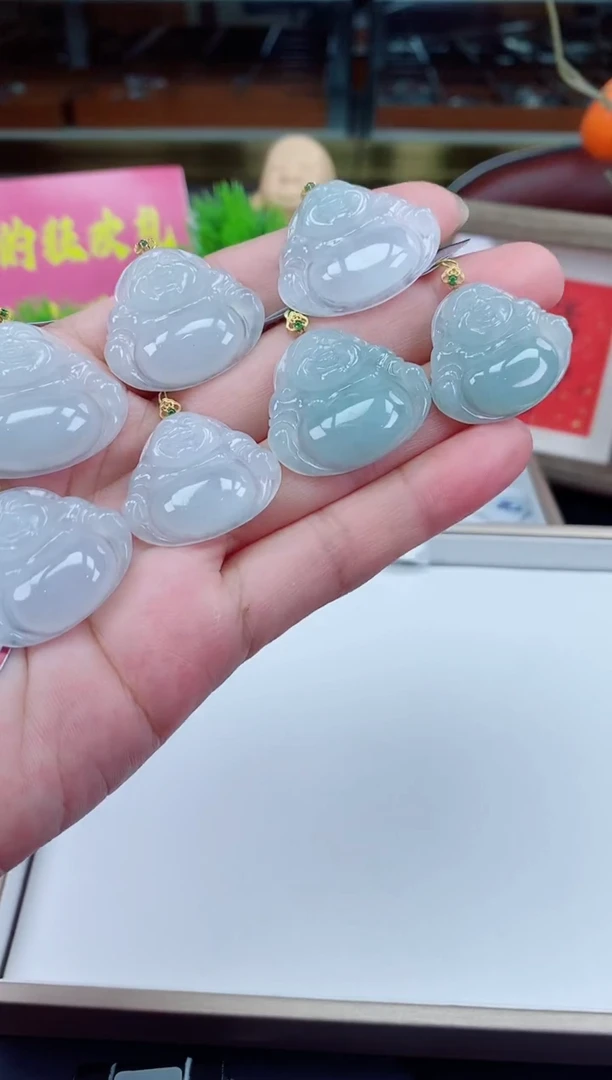 吊坠(不含链)18K金镶嵌翡翠佛公多样性发其一@@CMT1242-1