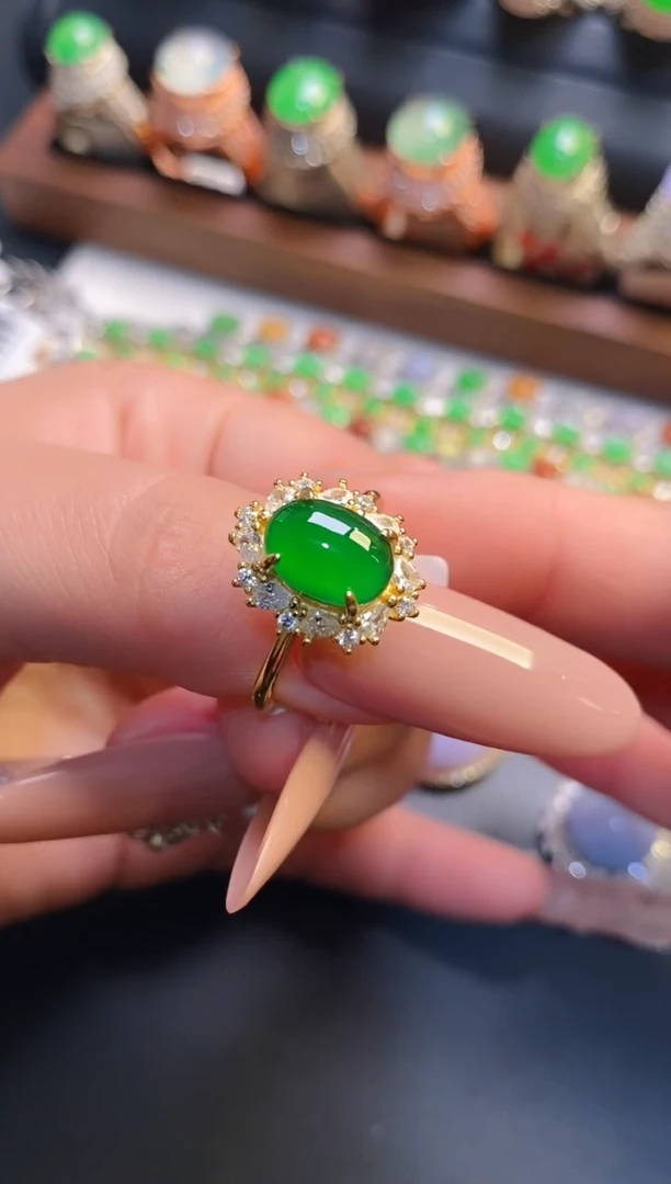 银S925镶嵌戒指翡翠天然