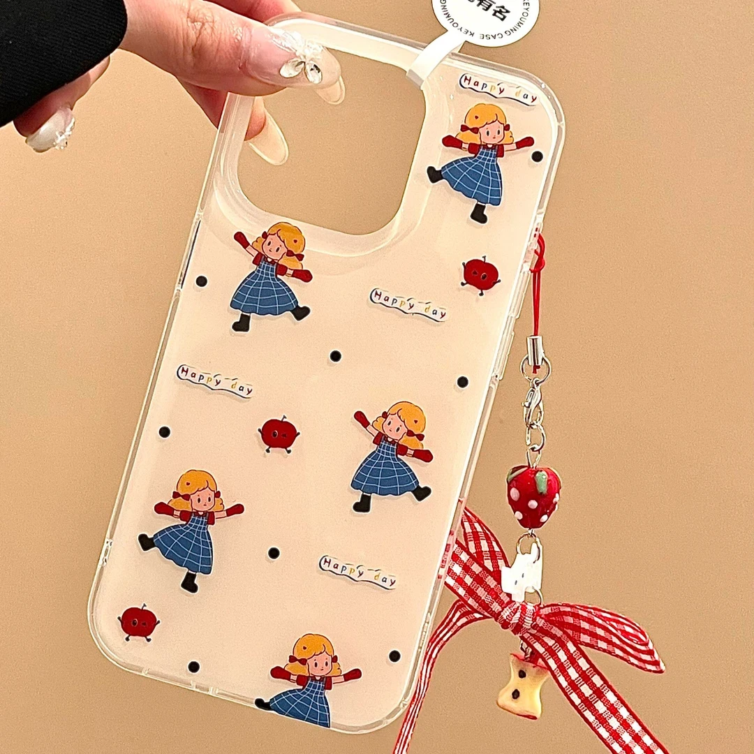 BANCA蓝格子群女孩挂链适用苹果16/15手机壳华为p70vivo小米oppo