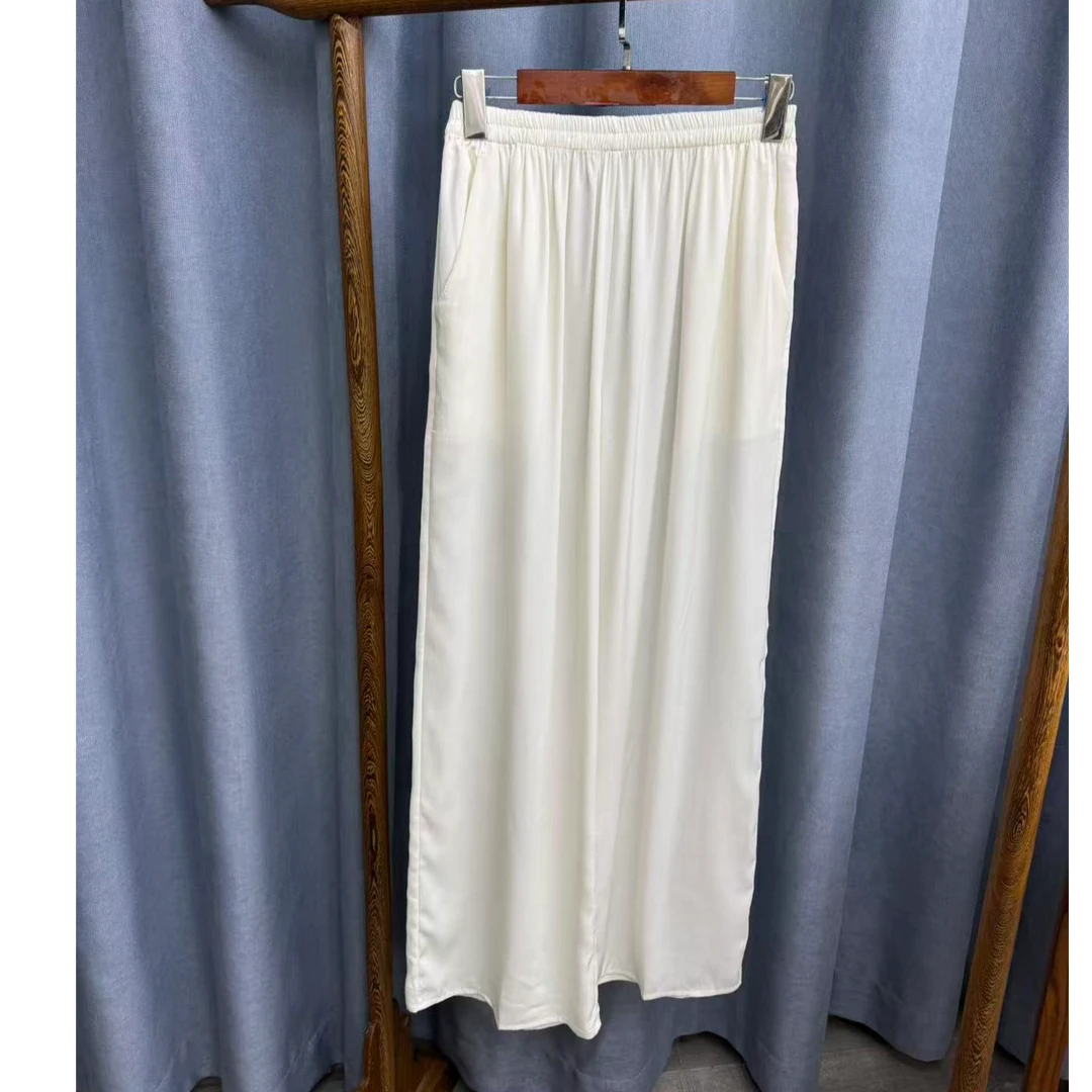 2026春季新款简约百搭宽松桑蚕丝直筒长裤女A098