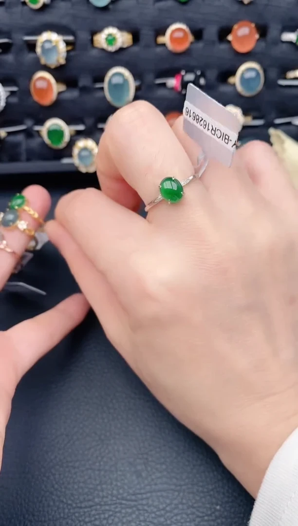 银S925镶嵌戒指翡翠天然a货翡翠7