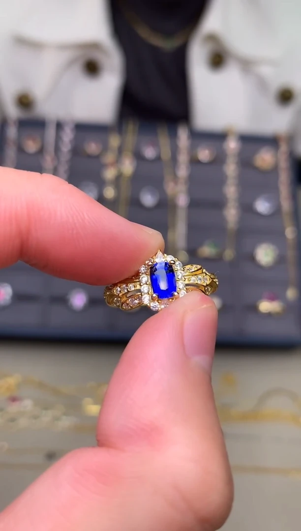 戒指蓝宝石银S925镶嵌戒指