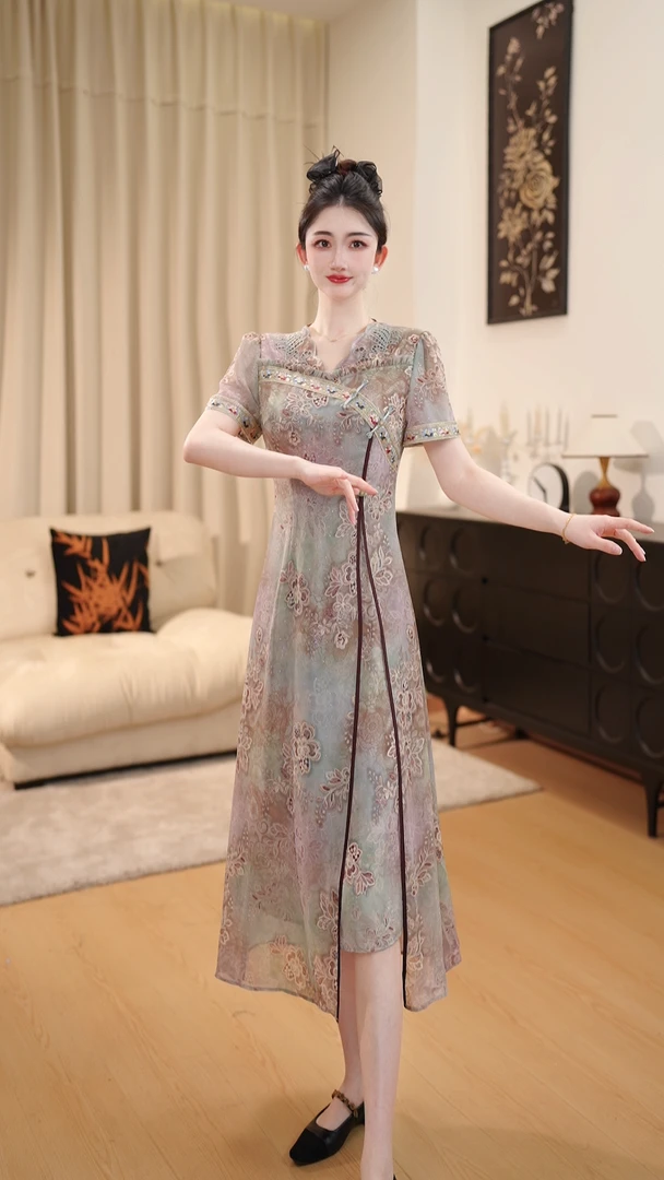 2025夏季新款短袖显瘦轻奢时尚气质大码连衣裙DLS0664