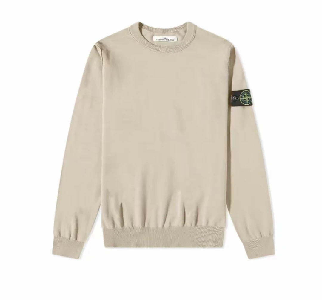未使用 maje 未使用STONE ISLAND 纯色徽章针织套头卫衣卡其色