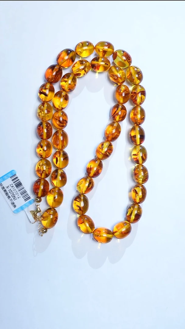 琥珀（花珀）颈饰未镶嵌花珀枣珠项链10mm