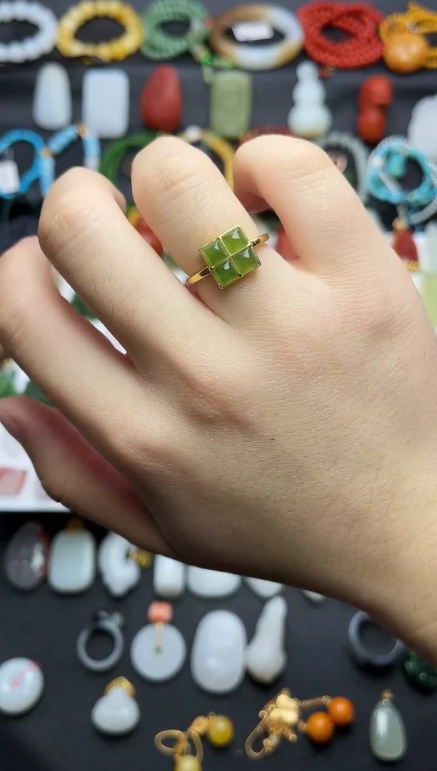 银S925镶嵌戒指和田玉方糖戒指06