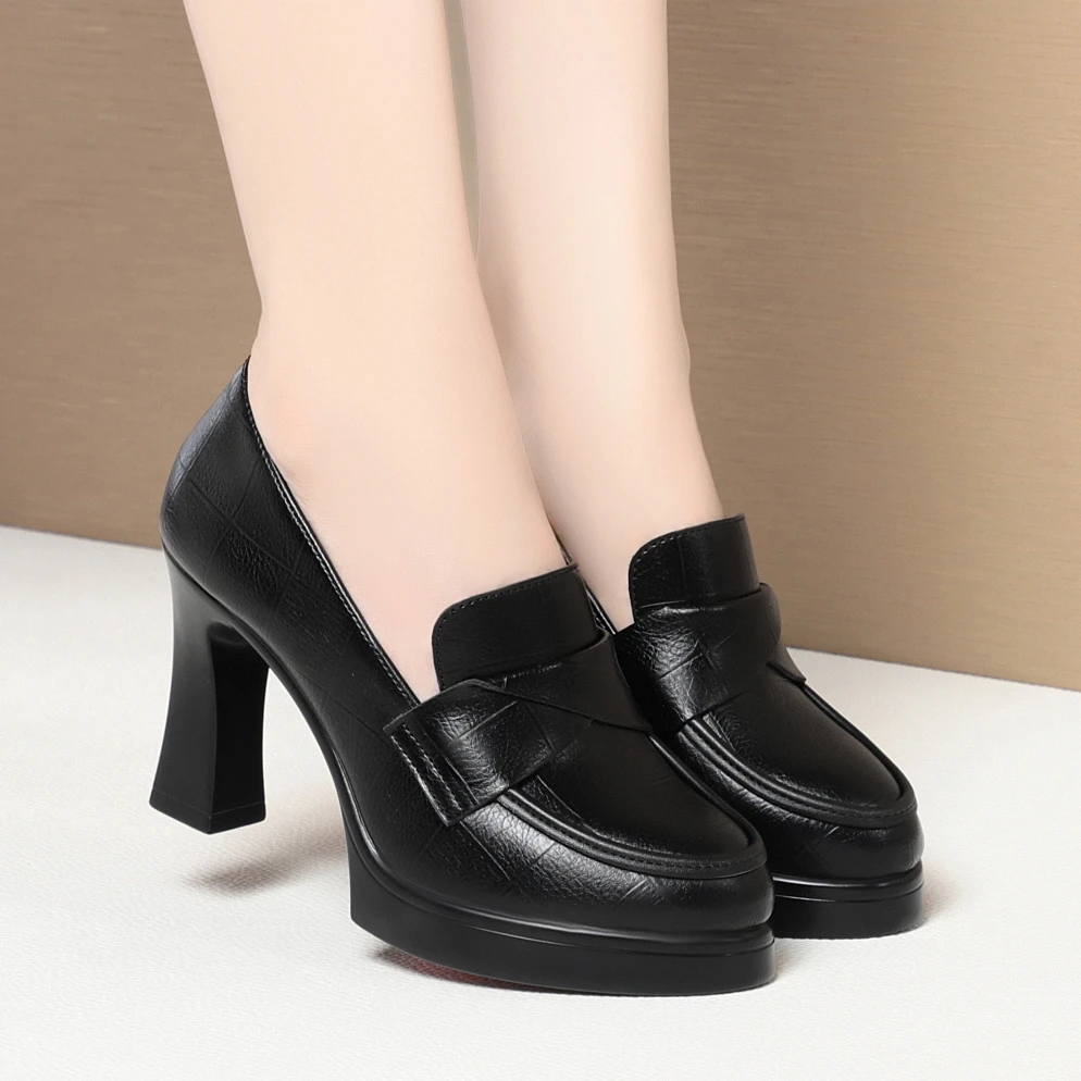 旗袍走秀鞋防水台厚底高跟女鞋中年女士皮鞋粗跟时尚百搭妈妈鞋女