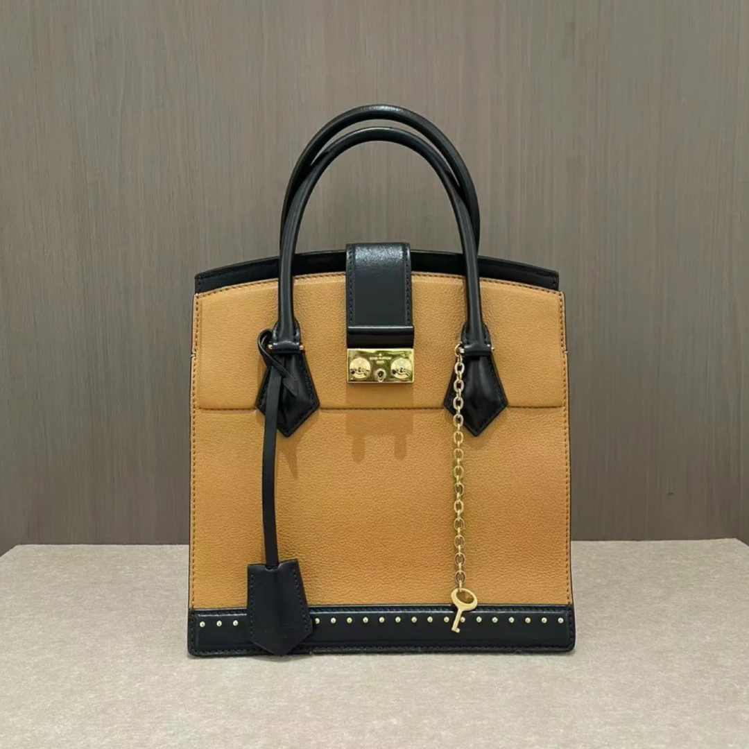 95新 LouisVuitton/路易威登 LV焦糖色拼黑手提单肩包B3129