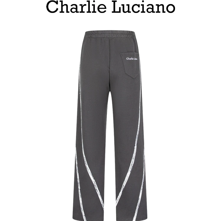 Charlie Luciano蛇年新款蛇纹拼接卫裤休闲百搭宽松春秋男女同款