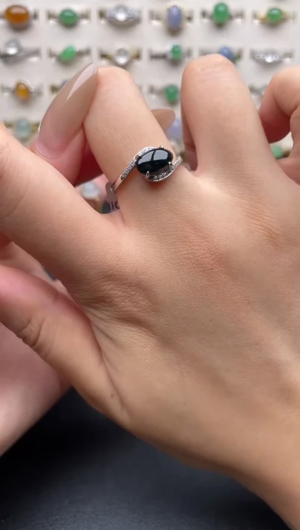 银S925镶嵌戒指翡翠一物一证一礼盒