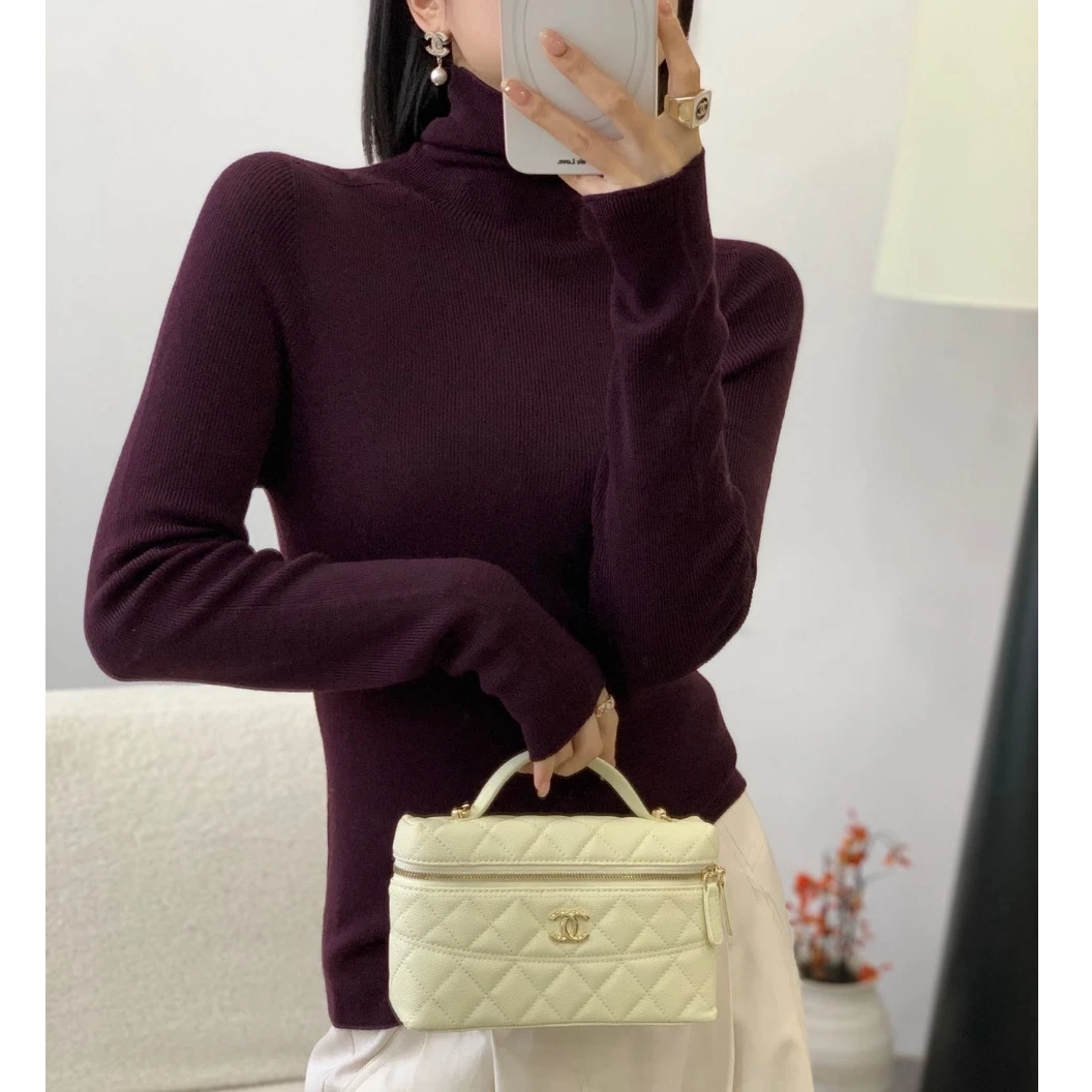 【100%精仿羊毛衫】高领无缝秋冬针织打底衫修身显瘦百搭女款8026款