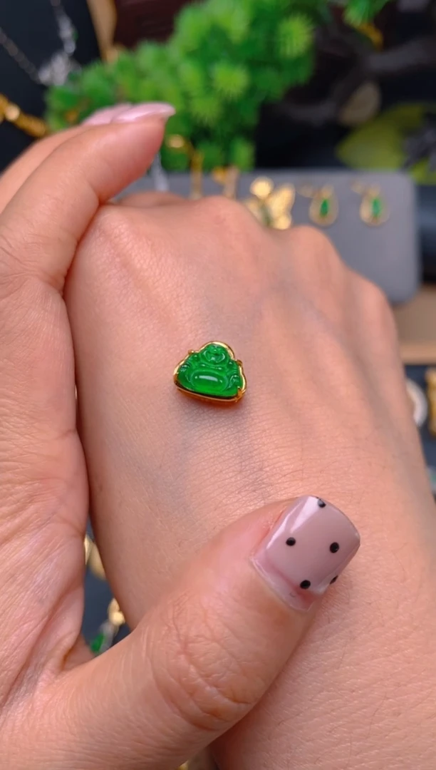 吊坠(不含链)银S925镶嵌翡翠穿孔佛公