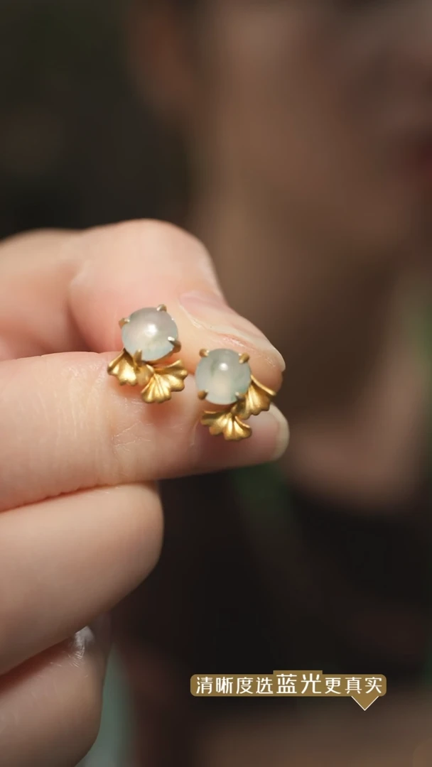 【闪购商品】翡翠耳钉银S925镶嵌冰飘兰花翡翠蛋面耳钉