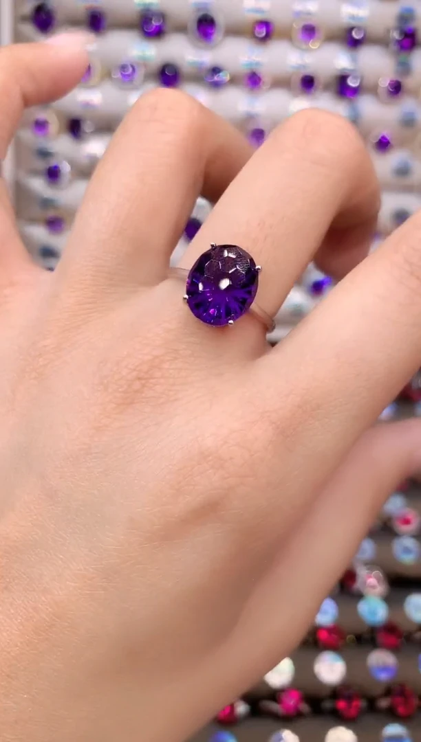 水晶戒指银S925镶嵌银色10.12