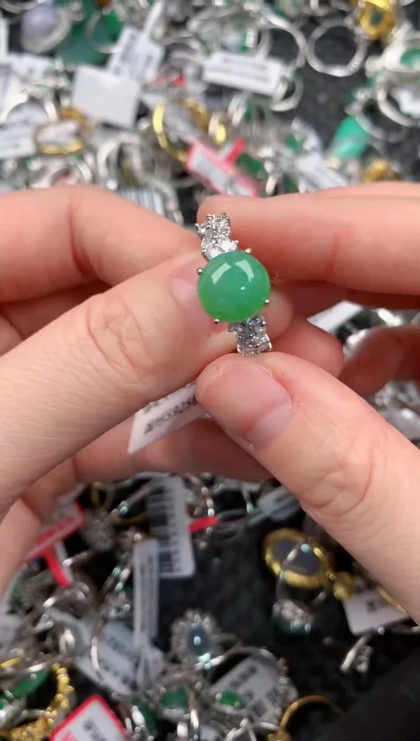 银S925镶嵌戒指翡翠555---2