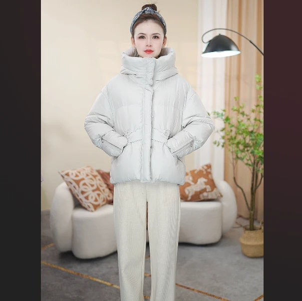 韩版冬季高端连帽短款羽绒服女士简约休闲冬季短款加厚外套7063