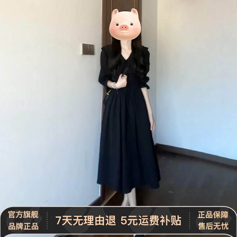 4716赫本风法式长袖连衣裙女2025新款秋季初冬高级感气质显瘦长裙