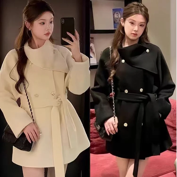 2025新款收腰呢子大衣女秋冬季高级感富家千金风短款毛呢外套