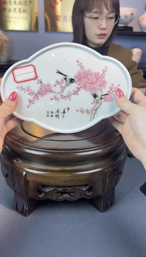 摆件瓷瓷立方-水点桃花-胡晶-