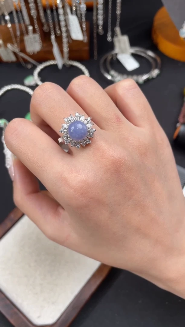 翡翠戒指银S925镶嵌戒指