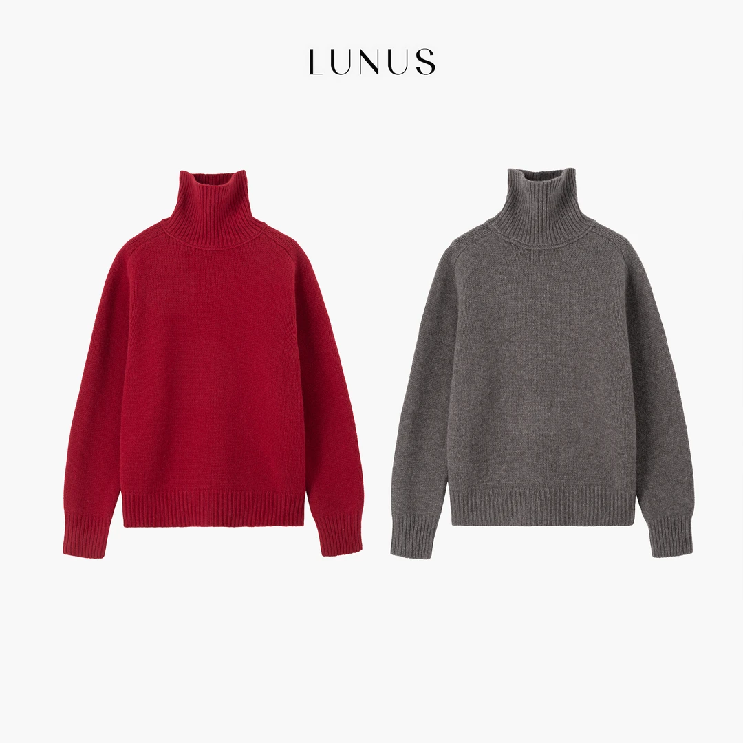 LUNUS「北极星」100羊毛极简高级感堆堆领显瘦高领毛衣针织衫秋冬