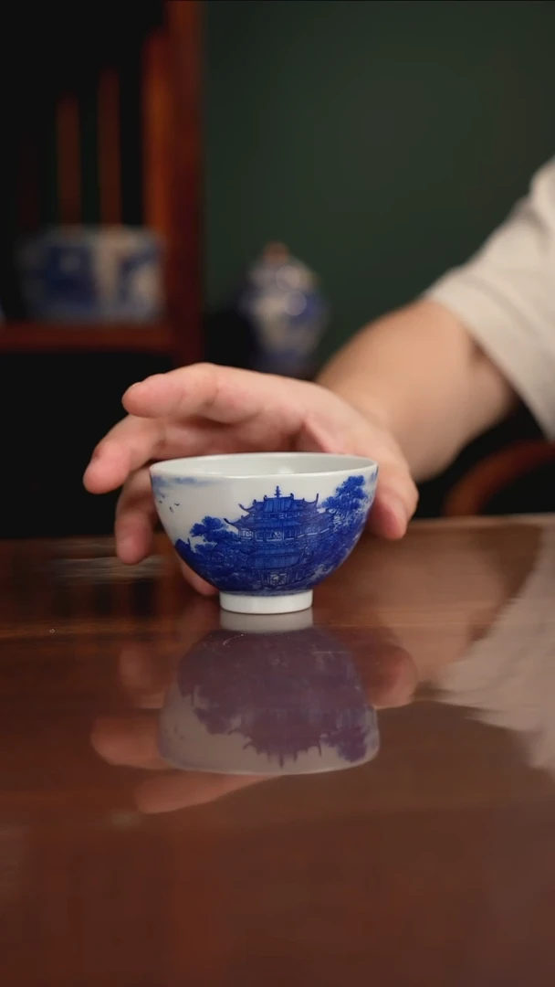 自成堂柴窑 楼阁鸡心杯