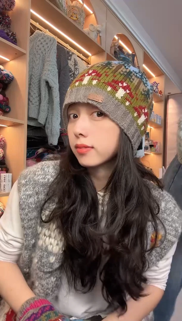 纯棉美利奴像素蘑菇冷帽