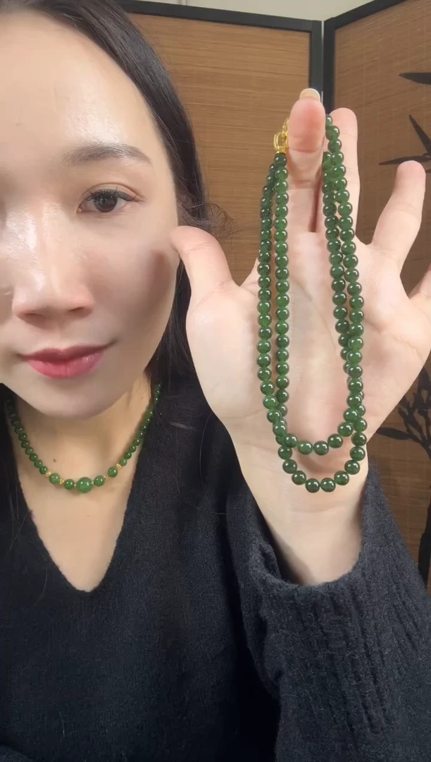 颈饰未镶嵌和田玉（碧玉）4菠菜无矿毛衣链