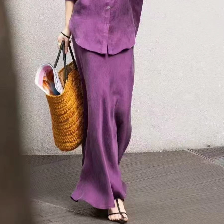 天然亚麻半身裙气质大A摆半身裙休闲百搭长款半身裙