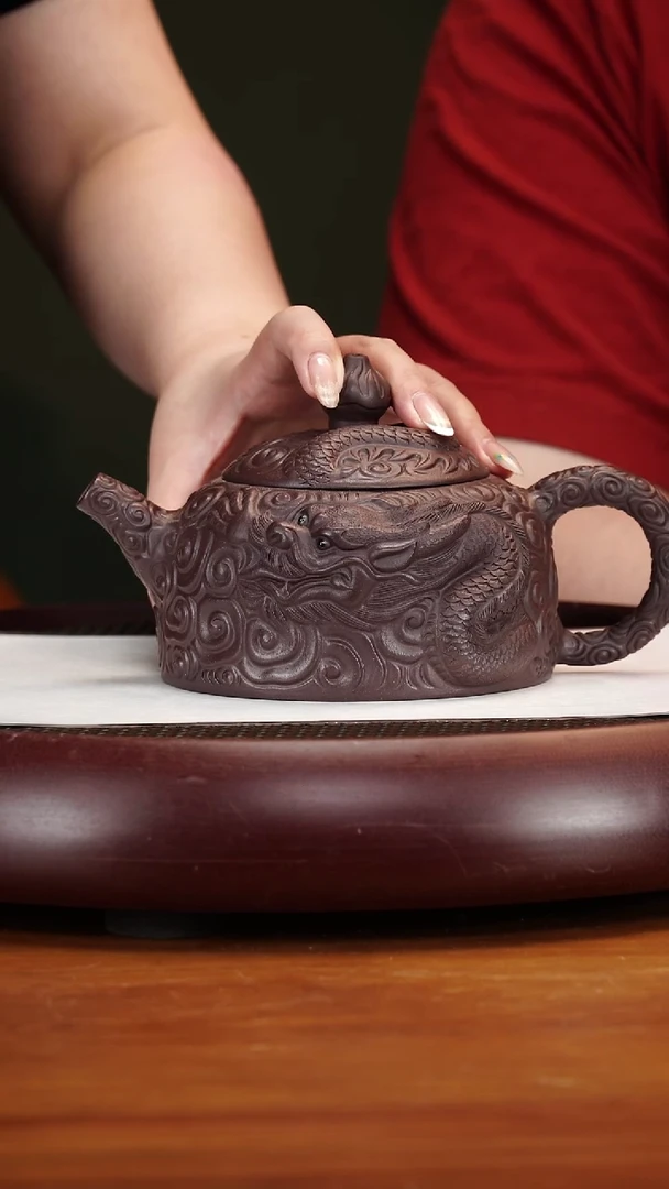茶壶紫砂54YXM赤龙幻彩 老紫泥500cc